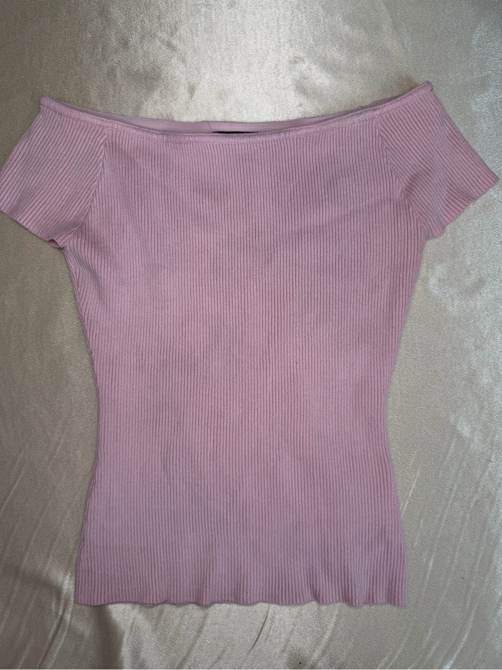 Emerson Lang  Pink Off-The-Shoulder Ribbed Knit Top Medium Soft Girl Coquette